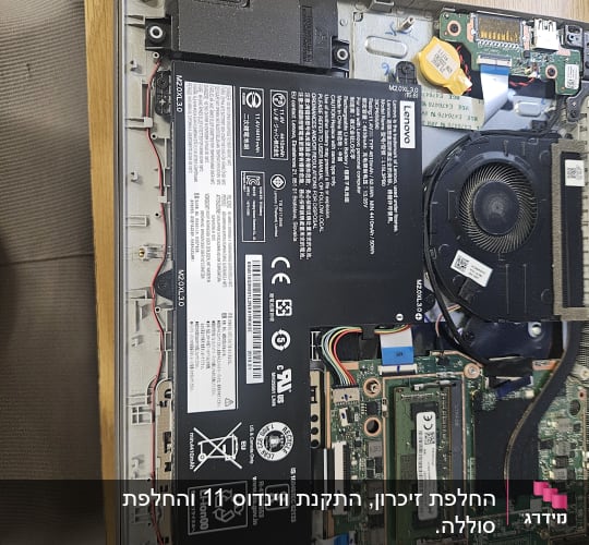 תמונה של רכיבי מחשב נייד פתוח על שולחן